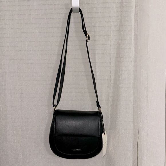 Ted Baker London Handbags - Ted Baker Darcell Black Faux Leather Gold Tone Logo Textured Grosgrain Strap Bag